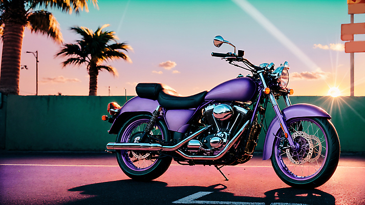 JPG 주간 구름 편집이미지 그림자 사람없음 야외 담장 야자수 햇빛 태양 노을 일몰 오토바이 디지털합성 편집소스 시티팝 편집실사 AI포토 AI콘텐츠 자연요소 나무 컨셉 바이크 CG 파일형식