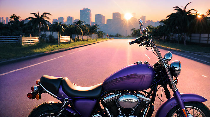 JPG 주간 편집이미지 도로 사람없음 야외 건물 담장 야자수 태양 노을 일몰 오토바이 도시 풀 디지털합성 편집소스 시티팝 편집실사 AI포토 AI콘텐츠 자연요소 나무 식물 건축물 길 컨셉 교통시설 바이크 CG 파일형식