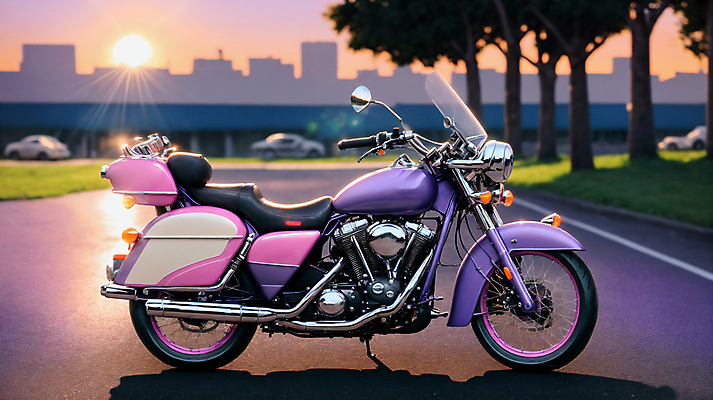 JPG 주간 편집이미지 도로 자동차 사람없음 야외 건물 야자수 태양 노을 일몰 오토바이 도시 디지털합성 편집소스 시티팝 편집실사 AI포토 AI콘텐츠 자연요소 나무 건축물 길 육상교통 컨셉 교통시설 바이크 CG 파일형식