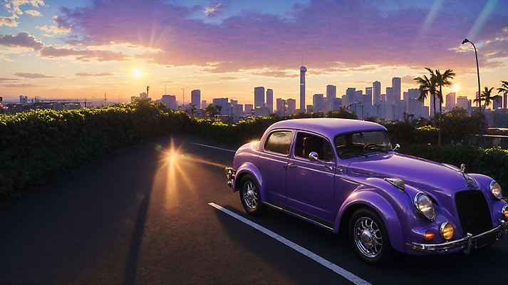 JPG 주간 구름 편집이미지 도로 자동차 사람없음 야외 건물 야자수 태양 노을 일몰 도시 풀 디지털합성 클래식카 편집소스 시티팝 편집실사 AI포토 AI콘텐츠 자연요소 나무 식물 건축물 길 육상교통 컨셉 교통시설 승용차 CG 파일형식