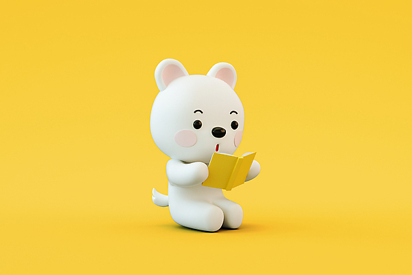 PSD 편집 편집이미지 한마리 3D캐릭터 들기 앉기 사람없음 책 독서 노란색 3D 개 강아지 읽기 디지털합성 개캐릭터 편집소스 편집3D 캐릭터 1 컬러 동물캐릭터 포유류 모션 반려동물 파일형식