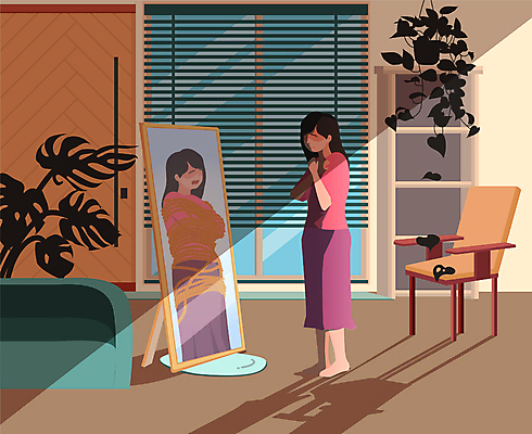 전신 식물 여자 밧줄 의자 일러스트 창문 그림자 한명 서기 성인 소파 반사 거울 블라인드 묶기 구속 서랍장 가정폭력 성인여자한명만 국내일러스트 AI파일 1 줄 가구 컨셉 모션 사람 커튼 폭력 여자한명만 성인여자만 파일형식 벡터