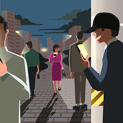 전신 구름 여자 남자 일러스트 거리 아파트 그림자 웃음 들기 여러명 상반신 성인 빛 스마트폰 걷기 범죄 야간 무서움 전봇대 스토커 스토킹 캡모자 성인만 국내일러스트 AI파일 자연요소 모자_잡화 공공시설 감정 다수 모션 주택 표정 사람 핸드폰 스마트기기 파일형식 벡터