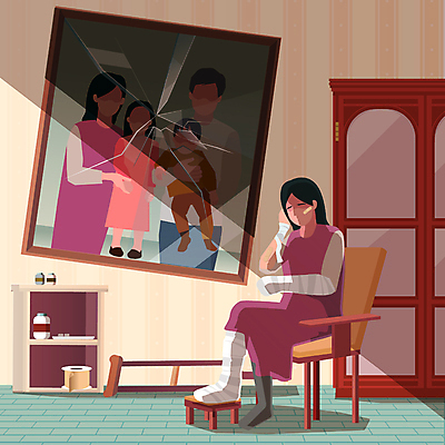전신 여자 남자 어린이 액자 의자 일러스트 안기 그림자 앉기 소녀 소년 여러명 상반신 성인 손상 약병 가족사진 서랍장 목발 깁스 가정폭력 깨짐 국내일러스트 AI파일 가구 다수 컨셉 가족 의료기기 모션 사람 약 의료용품 폭력 병_담는 파일형식 벡터 단체사진