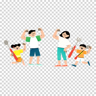 전신 편집이미지 여자 남자 어린이 허리손 포크 가족 응원 건강 서기 들기 누끼 소녀 소년 여러명 성인 달리기 숟가락 파이팅 힘 주먹 PNG 식기 포즈 다수 관계 모션 수저 사람 파일형식