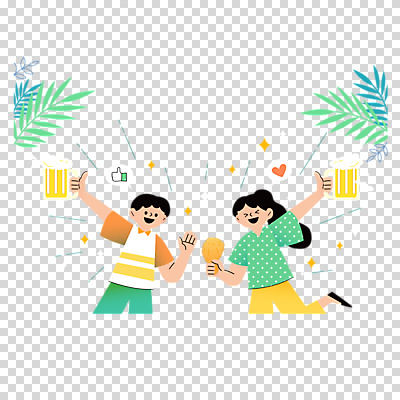 편집이미지 여자 남자 말풍선 생맥주 웃음 들기 누끼 상반신 두명 반짝임 치킨 프라이드치킨 하트 즐거움 따봉 야자수잎 PNG 치맥 모양 감정 잎 모션 맥주 표정 사람 최고 닭고기요리 파일형식