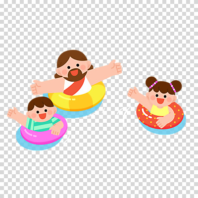 편집이미지 여자 남자 기독교 어린이 물놀이 팔벌리기 누끼 소녀 소년 상반신 성인 세명 손들기 올려보기 예수 손인사 튜브 여름성경학교 PNG 종교 모션 놀이 사람 인사 신_종교 성경학교 파일형식 여름_계절