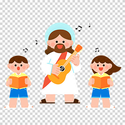 전신 편집이미지 여자 남자 기독교 어린이 연주 음표 노래 서기 들기 누끼 소녀 소년 성인 세명 기타 예수 찬송가 악보 찬양 여름성경학교 PNG 기호 종교 음악 모션 현악기 사람 신_종교 성경학교 파일형식 여름_계절