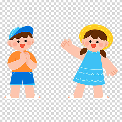 전신 편집이미지 여자 남자 어린이 누끼 소녀 소년 두명 손들기 손인사 손모으기 여름옷 PNG 어린이만 옷 모션 사람 손짓 인사 파일형식 여름_계절