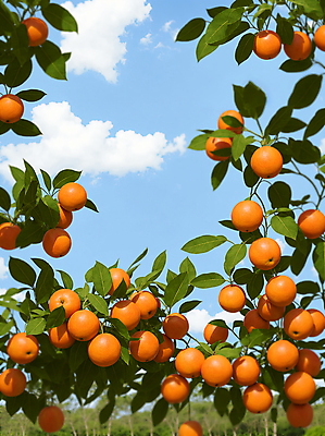 JPG 주간 구름 편집이미지 잎 오렌지 하늘 프레임 풍경 사람없음 야외 오렌지나무 편집실사 AI포토 AI콘텐츠 자연요소 나무 식물 과일 CG 파일형식