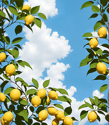 JPG 주간 구름 편집이미지 잎 하늘 프레임 풍경 사람없음 야외 레몬 레몬나무 편집실사 AI포토 AI콘텐츠 자연요소 나무 식물 과일 CG 파일형식