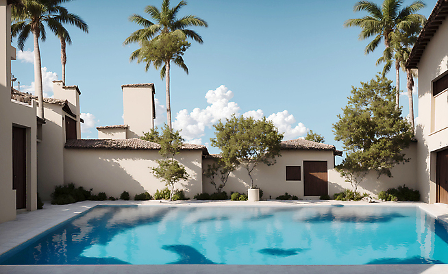 JPG 구름 편집이미지 하늘 주택 야외수영장 풍경 사람없음 여름 야자수 풀장 맑음 디지털합성 풀빌라 편집소스 편집실사 AI포토 AI콘텐츠 자연요소 나무 계절 숙소 날씨 수영장 건물 CG 파일형식