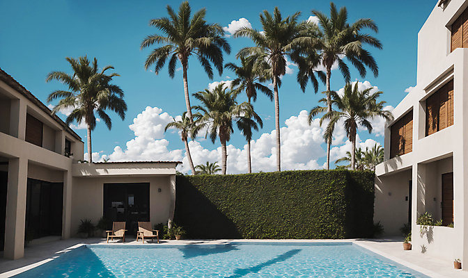 JPG 구름 편집이미지 하늘 주택 야외수영장 풍경 사람없음 여름 야자수 풀장 맑음 디지털합성 선베드 풀빌라 편집소스 편집실사 AI포토 AI콘텐츠 자연요소 나무 계절 의자 숙소 날씨 수영장 건물 CG 파일형식