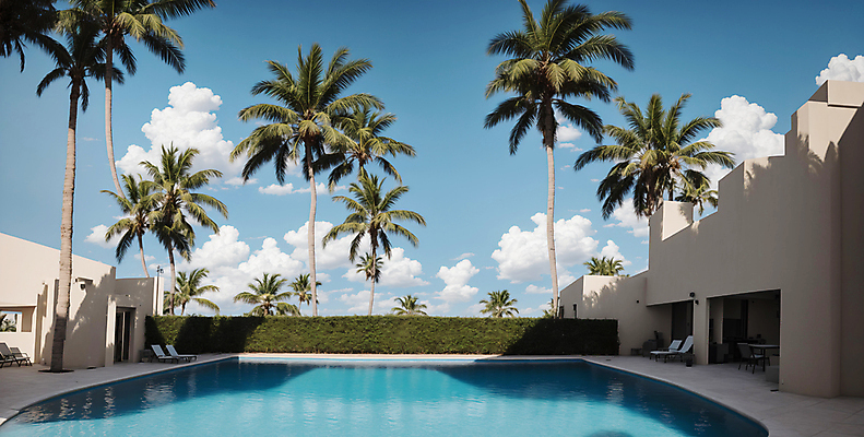 JPG 구름 편집이미지 하늘 주택 야외수영장 풍경 사람없음 여름 야자수 풀장 맑음 디지털합성 풀빌라 편집소스 편집실사 AI포토 AI콘텐츠 자연요소 나무 계절 숙소 날씨 수영장 건물 CG 파일형식