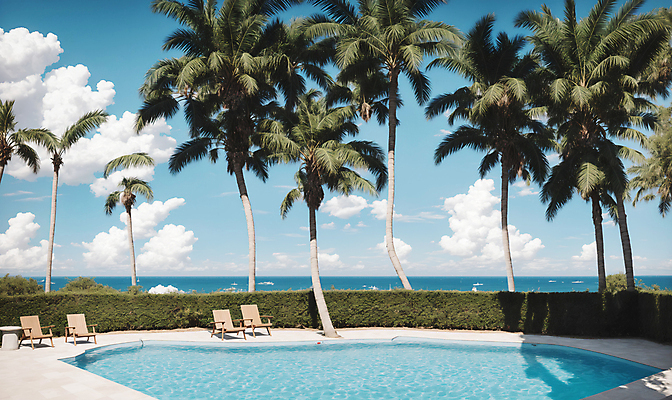 JPG 구름 편집이미지 의자 하늘 야외수영장 풍경 사람없음 여름 야자수 풀장 맑음 디지털합성 풀빌라 편집소스 편집실사 AI포토 AI콘텐츠 자연요소 나무 계절 가구 숙소 날씨 수영장 CG 파일형식