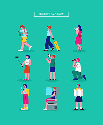 전신 여자 남자 인물캐릭터 여행 허리손 지도 의자 일러스트 배낭 창문 아이스크림 비행기 서기 들기 앉기 여러명 성인 여름 여름휴가 바캉스 스마트폰 여행객 걷기 카메라 캐리어 사진촬영 당기기 승차 무릎꿇기 셀프카메라 브이 셀카봉 성인만 월간캐릭터 일러캐릭터 AI파일 캐릭터 계절 포즈 가구 다수 가방 항공교통 모션 휴가 디저트 대중교통 사람 손짓 전자제품 핸드폰 스마트기기 여행가방 촬영 파일형식 벡터 여름_계절