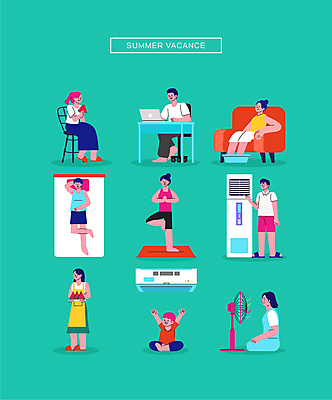 전신 여자 남자 수영복 어린이 인물캐릭터 의자 일러스트 요가 수박 서기 들기 앉기 손짓 소녀 여러명 성인 여름 여름휴가 바캉스 노트북 소파 눕기 만세 요가자세 매트 침대 타이핑 선풍기 먹기 에어컨 족욕 홈캉스 월간캐릭터 일러캐릭터 AI파일 캐릭터 웰빙 옷 계절 포즈 가구 다수 과일 모션 휴가 휴식 사람 전자제품 가전제품 힐링 파일형식 벡터 여름_계절