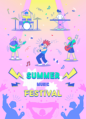 전신 영어 여자 남자 분홍색 연주 일러스트 응원 들기 여러명 성인 타이포그라피 여름 공연 무대 키보드 밴드 군중 일렉기타 마이크 드럼 꽃가루 스포트라이트 기타리스트 락 드러머 락페스티벌 번개모양 베이스 베이시스트 보컬 슬로건 전자피아노 성인만 여름축제 국내일러스트 AI파일 모양 문자 계절 음악 컬러 음향기기 다수 모션 현악기 타악기 사람 이벤트 축제 연주자 기타 피아노 번개 가루 로큰롤 파일형식 벡터 여름_계절