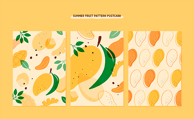 잎 패턴 일러스트 단면 사람없음 여름 세트 노란색 패턴백그라운드 라인아트 엽서 망고 국내일러스트 AI파일 카드프레임 식물 계절 선 컬러 백그라운드 무늬 프레임 편지 열대과일 파일형식 벡터