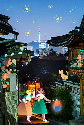 전신 백인 한국전통 여자 별 흑인 야경 일러스트 밤하늘 한옥 들기 성인 두명 여름 친구 손들기 여행객 걷기 고양이 부채 야간 유성 한복 청사초롱 한옥마을 남산타워 국내여행 능소화 북촌 여름밤 성인여자만 기와담장 국내일러스트 AI파일 자연요소 서양인 전통 계절 꽃 여행 고건축 포유류 관계 모션 하늘 서울 한국 기와 사람 담장 반려동물 마을 전통의상 남산 초롱 여자만 성인만 파일형식 벡터 풍경_경치