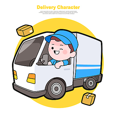 남자 인물캐릭터 일러스트 윙크 한명 미소 상반신 성인 운전 택배기사 배달원 승차 소포 택배상자 성인남자한명만 월간캐릭터 탑차 일러캐릭터 AI파일 직업 캐릭터 1 모션 표정 사람 상자 트럭 배송 택배 남자한명만 성인남자만 파일형식 벡터