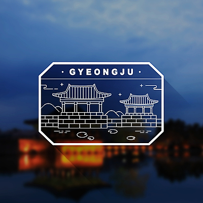 선 라인일러스트 일러스트 산 사람없음 라벨 흰색 라인아트 연잎 랜드마크 안압지 국내일러스트 AI파일 컬러 잎 프레임 경주_경상북도 연못 파일형식 벡터