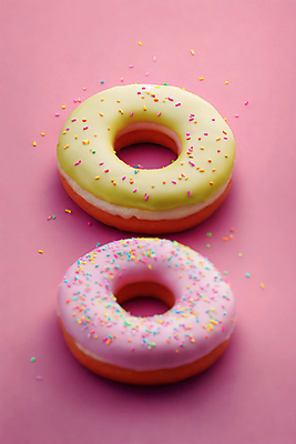 JPG 편집이미지 분홍색 디저트 사람없음 두개 원형 도넛 디지털합성 스프링클 편집실사 AI포토 AI콘텐츠 도형 음식 컬러 2 장식 CG 파일형식