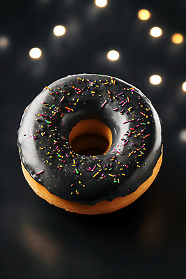 JPG 편집이미지 디저트 사람없음 빛 검은색 원형 도넛 디지털합성 보케 스프링클 편집실사 AI포토 AI콘텐츠 도형 음식 컬러 장식 CG 파일형식