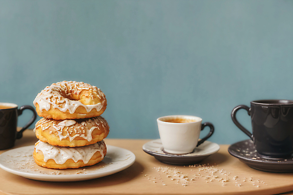 JPG 편집이미지 접시 디저트 사람없음 쌓기 도넛 커피잔 디지털합성 나무탁자 편집실사 AI포토 AI콘텐츠 식기 커피 음식 모션 탁자 잔 CG 파일형식