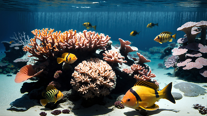 JPG 편집이미지 바다 자연 풍경 사람없음 바닷속 바다동물 산호 산호초 열대어 디지털합성 편집소스 편집실사 AI포토 AI콘텐츠 동물 어류 수중 수중동물 수중식물 자포동물 CG 생태계 파일형식