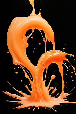 JPG 편집이미지 사람없음 주황색 액체 디지털합성 액체표현 튀는물 스플래쉬 편집실사 AI컴퓨터그래픽 AI콘텐츠 컬러 순간포착 CG 파일형식