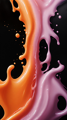 JPG 편집이미지 사람없음 보라색 주황색 액체 혼합 디지털합성 액체표현 튀는물 스플래쉬 편집실사 AI컴퓨터그래픽 AI콘텐츠 컬러 순간포착 CG 파일형식