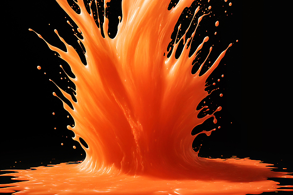 JPG 편집이미지 사람없음 주황색 액체 디지털합성 액체표현 튀는물 스플래쉬 편집실사 AI컴퓨터그래픽 AI콘텐츠 컬러 순간포착 CG 파일형식