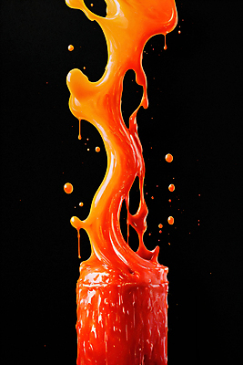 JPG 편집이미지 잔 사람없음 주황색 액체 디지털합성 액체표현 튀는물 스플래쉬 편집실사 AI컴퓨터그래픽 AI콘텐츠 식기 컬러 순간포착 CG 파일형식