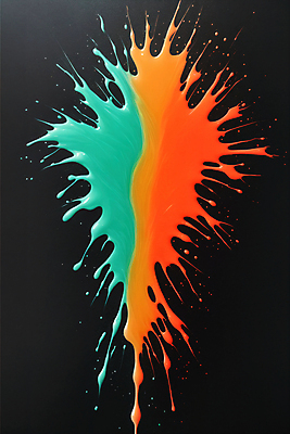 JPG 편집이미지 사람없음 주황색 액체 혼합 디지털합성 액체표현 튀는물 민트색 스플래쉬 편집실사 AI컴퓨터그래픽 AI콘텐츠 컬러 순간포착 CG 파일형식