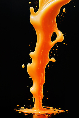 JPG 편집이미지 사람없음 주황색 액체 디지털합성 액체표현 튀는물 스플래쉬 편집실사 AI컴퓨터그래픽 AI콘텐츠 컬러 순간포착 CG 파일형식