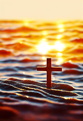 JPG 편집이미지 기독교 물결 바다 십자가 자연 풍경 사람없음 빛 일몰 디지털합성 윤슬 편집실사 AI포토 AI콘텐츠 종교 노을 CG 생태계 파일형식