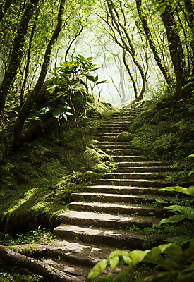 JPG 주간 나무 편집이미지 길 자연 이끼 풍경 사람없음 야외 초록색 계단 숲 숲길 편집실사 AI포토 AI콘텐츠 자연요소 식물 컬러 CG 생태계 파일형식