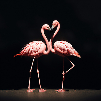 JPG 동물 편집이미지 한쌍 조류 사람없음 쌍 플라밍고 디지털합성 편집소스 편집실사 AI컴퓨터그래픽 AI콘텐츠 CG 파일형식