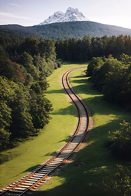 JPG 주간 나무 편집이미지 산 그림자 풍경 사람없음 야외 여름 기찻길 오후 편집실사 AI포토 AI콘텐츠 자연요소 식물 계절 CG 파일형식