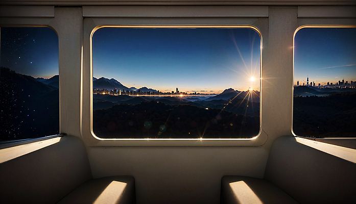 JPG 편집이미지 야경 창문 프레임 실내 사람없음 빛 노을 일몰 기차 도시 디지털합성 기차여행 편집소스 편집실사 AI포토 AI콘텐츠 자연요소 육상교통 여행 대중교통 내부 야간 CG 파일형식 풍경_경치