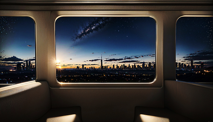 JPG 편집이미지 야경 창문 프레임 실내 사람없음 노을 일몰 기차 도시 디지털합성 기차여행 편집소스 편집실사 AI포토 AI콘텐츠 자연요소 육상교통 여행 대중교통 내부 야간 CG 파일형식 풍경_경치