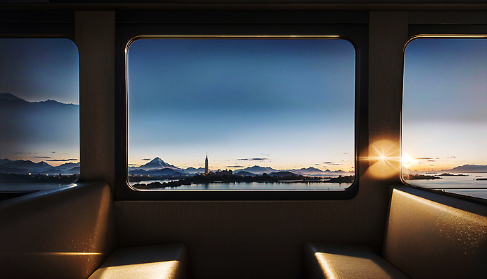 JPG 편집이미지 야경 창문 프레임 실내 사람없음 빛 일몰 기차 도시 디지털합성 기차여행 편집소스 편집실사 AI포토 AI콘텐츠 육상교통 여행 대중교통 내부 노을 야간 CG 파일형식 풍경_경치