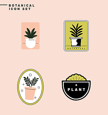 식물 아이콘 화분 분홍색 잎 자연 사람없음 연두색 세트 라벨 보테니컬아트 2D아이콘 AI파일 컬러 프레임 초록색 생태계 파일형식 벡터