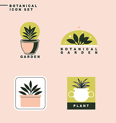 식물 아이콘 화분 분홍색 잎 자연 사람없음 연두색 세트 라벨 보테니컬아트 2D아이콘 AI파일 컬러 프레임 초록색 생태계 파일형식 벡터