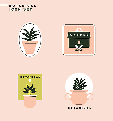 식물 아이콘 화분 분홍색 잎 자연 사람없음 연두색 세트 라벨 보테니컬아트 2D아이콘 AI파일 컬러 프레임 초록색 생태계 파일형식 벡터