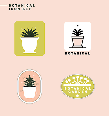 식물 아이콘 화분 분홍색 잎 자연 사람없음 연두색 세트 라벨 보테니컬아트 2D아이콘 AI파일 컬러 프레임 초록색 생태계 파일형식 벡터