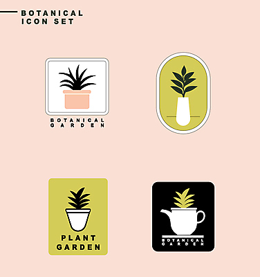식물 아이콘 화분 분홍색 잎 자연 사람없음 연두색 세트 라벨 보테니컬아트 2D아이콘 AI파일 컬러 프레임 초록색 생태계 파일형식 벡터