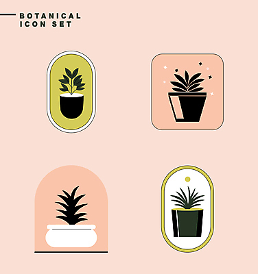 식물 아이콘 화분 분홍색 잎 자연 사람없음 연두색 반짝임 세트 라벨 보테니컬아트 2D아이콘 AI파일 컬러 모션 프레임 초록색 생태계 파일형식 벡터
