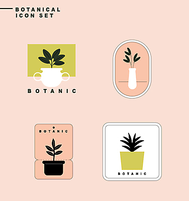 식물 아이콘 화분 분홍색 잎 자연 사람없음 연두색 세트 라벨 보테니컬아트 2D아이콘 AI파일 컬러 프레임 초록색 생태계 파일형식 벡터